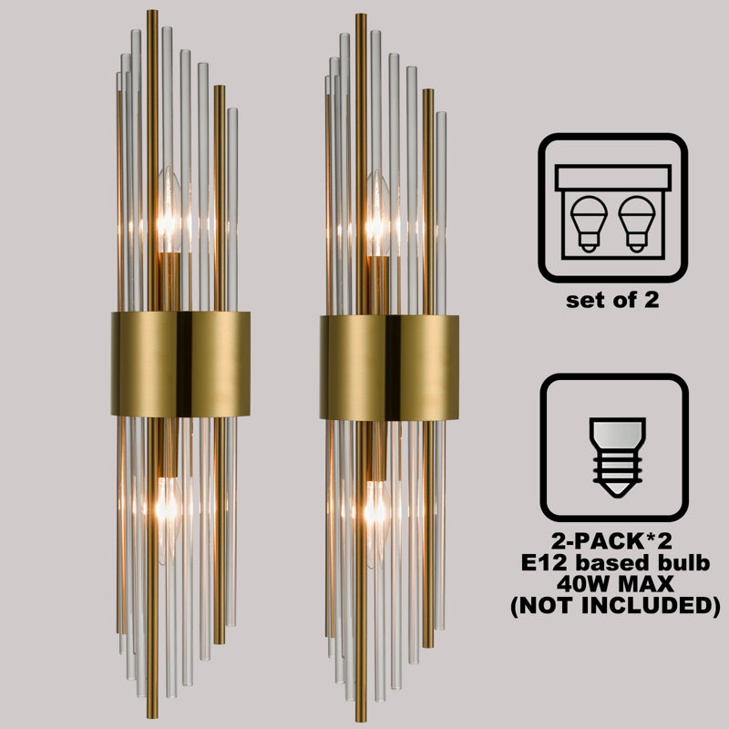 HYDELITE Set Of 2 Brass Gold Wall Sconce With Clear Glass Shade Wayfair